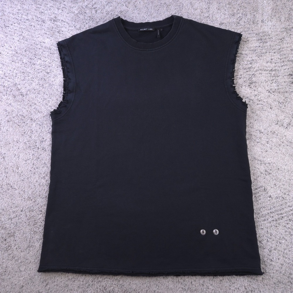 Helmut Lang Shirt Men Small Sleeveless Crew Neck Distressed Terry Knit Black Tee